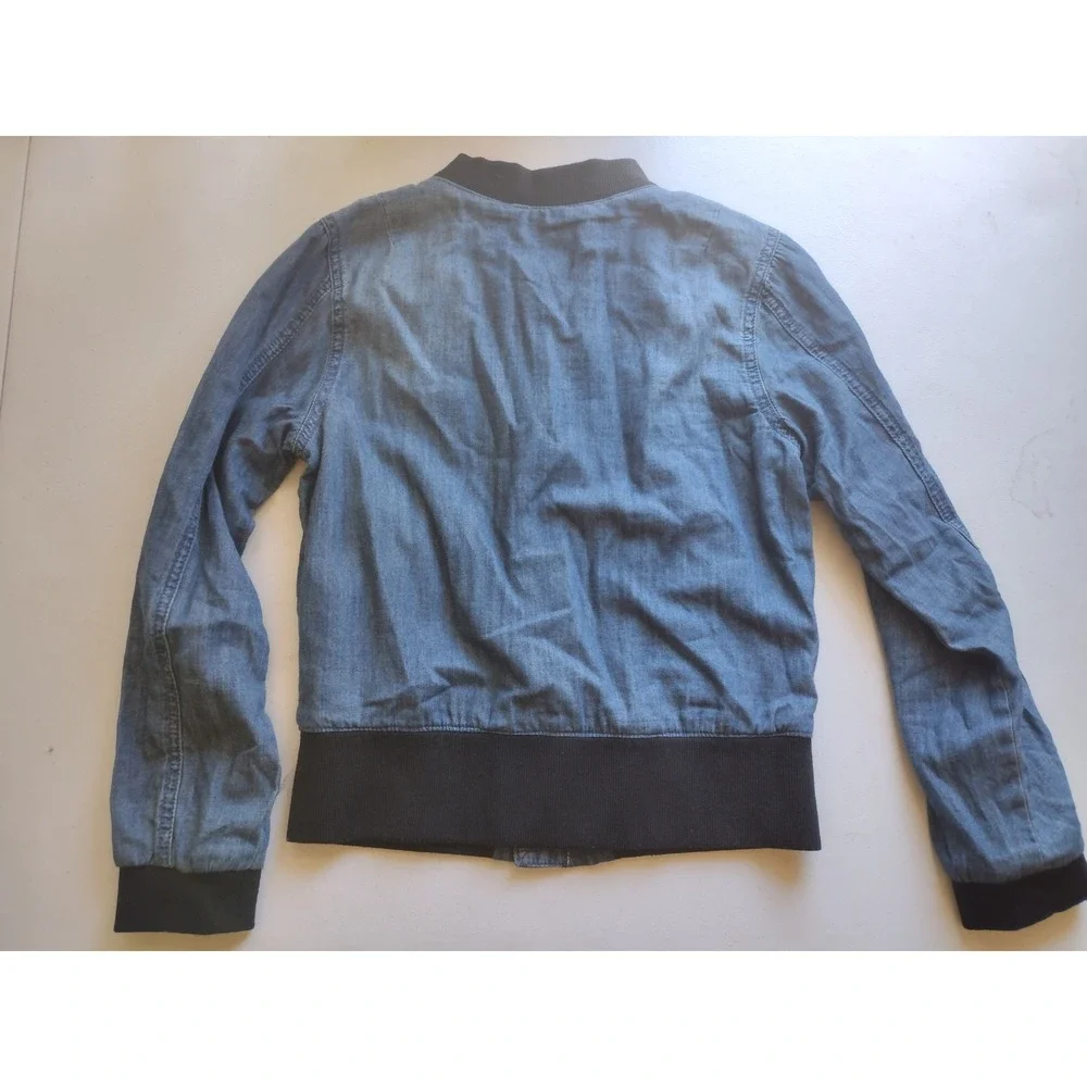 Hudson‎ Kids Girls Blue Denim Bomber Jacket Floral Rose Embroidery Size L Zip Up